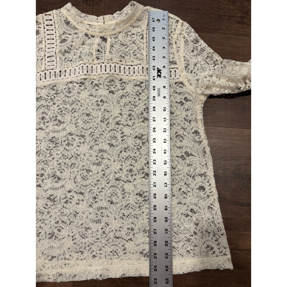 Ann Taylor Loft Women's Large Mock Neck 3/4 Sleeve White Sheer Lace Top Ethereal - Picture 10 of 11